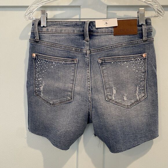 NWT Judy Blue Jean Shorts Women Small High Waist Rhinestone Cut Offs Festival - Picture 13 of 16